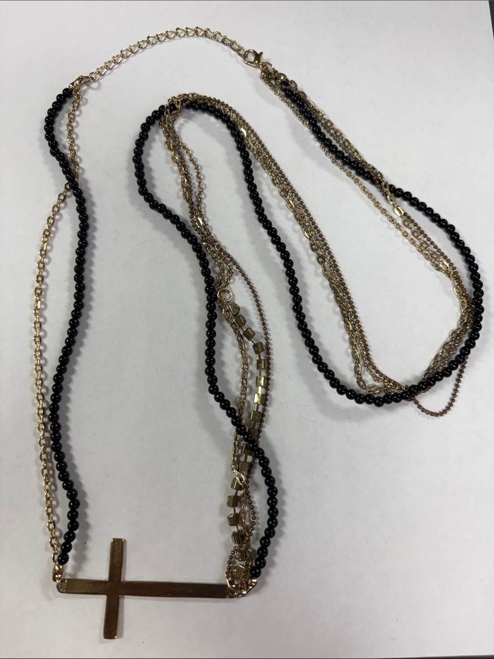 Gold and Black Multi-Strand Cross Necklace - Women Jewelry